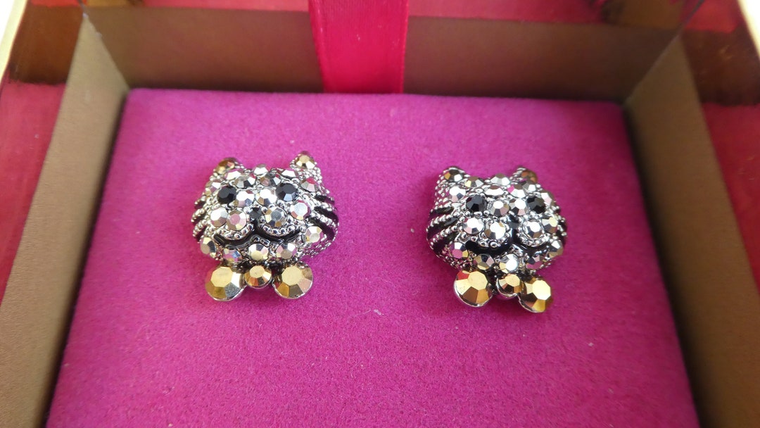 Cute Sparkling Cat Earrings BUTLER & WILSON Rhinestones Gift Cat Lover ...