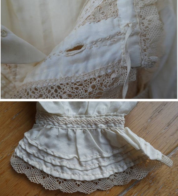 Antique CHRISTENING GOWN in Cream Silk with Lace … - image 6