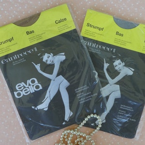 Vintage STOCKINGS, Eva Bella, Cantrece II, Two pairs of Seamless 1960s Nylon STOCKINGS – Unopened, Deadstock, Size 9 1/2. Swiss Lingerie.