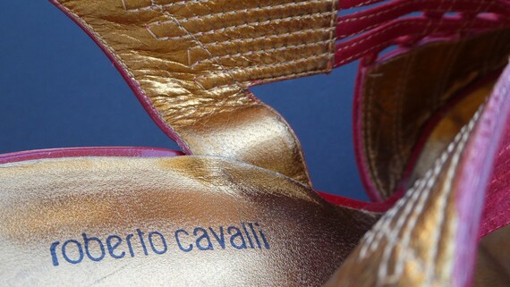 ROBERTO CAVALLI, Italy. High Heels Slingbacks - Gold Footbed