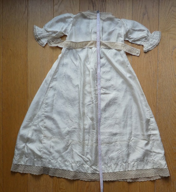 Antique CHRISTENING GOWN in Cream Silk with Lace … - image 7