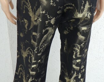 Pantalon Roberto Cavalli En Lurex Imprimé Oiseaux Chinoiserie - Taille 42, Noir, Occasion Excellent état