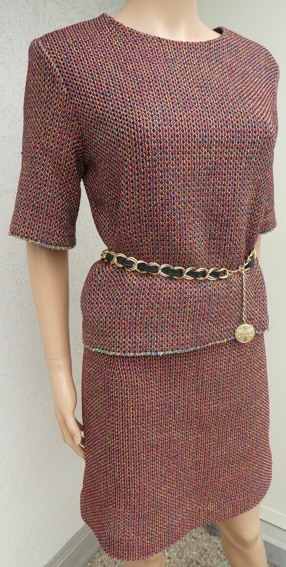 SANDRO PARIS, Boucle Tweed Skirt Suit, Leather Tr… - image 8