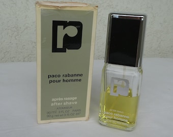 PACO RABANNE R プールオム アフターシェーブ 1973 – ヴィンテージ 廃盤メンズフレグランス、オリジナルパッケージ。一部使用済み。90ml / 3 液量オンス。