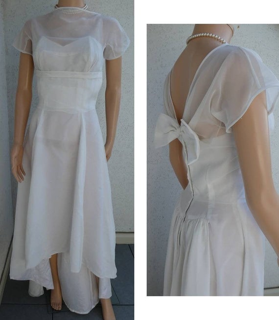 1950’s WEDDING DRESS – High Low Skirt. White Bridal G… - Gem