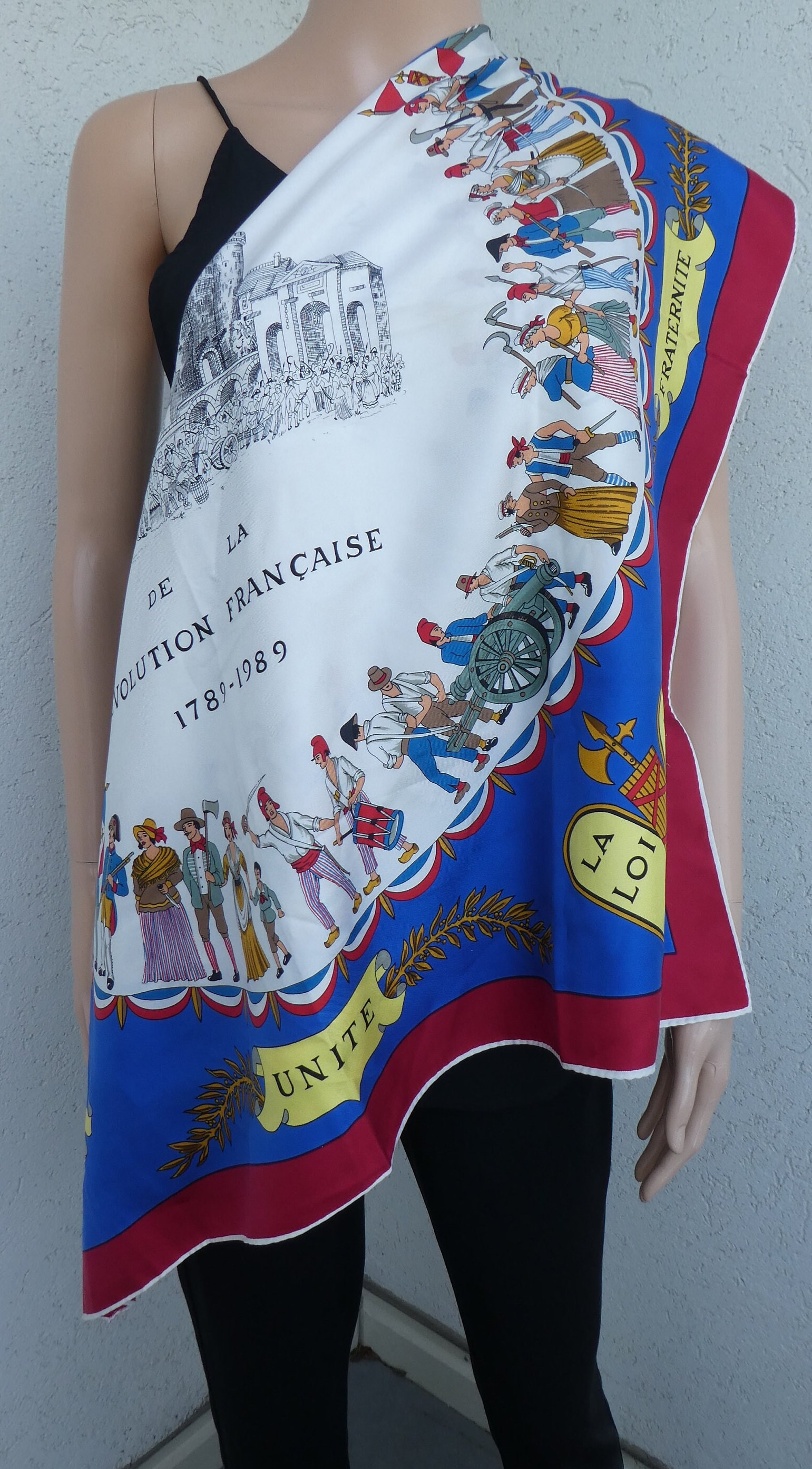 Vintage Square Silk Scarf, Commemoration Bicentenary French
