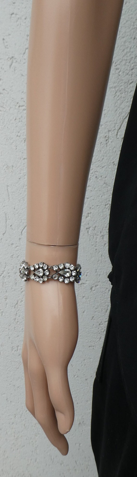 FRENCH Art Deco Silver Diamante Bracelet - Large … - image 4
