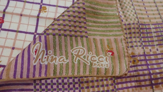 Vintage NINA RICCI Silk Scarf – Floral and Stripe… - image 2