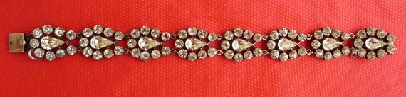 FRENCH Art Deco Silver Diamante Bracelet - Large … - image 2