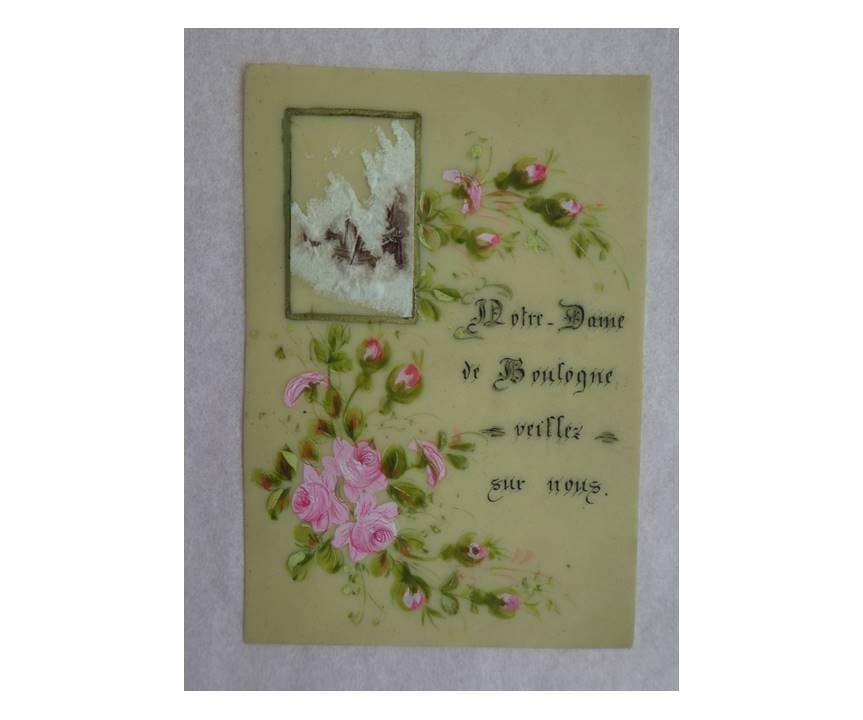 Holy Card Notre Dame - Peinte à La Main Français Celluliod Ooak Greeting Antique Religious Card. Vei