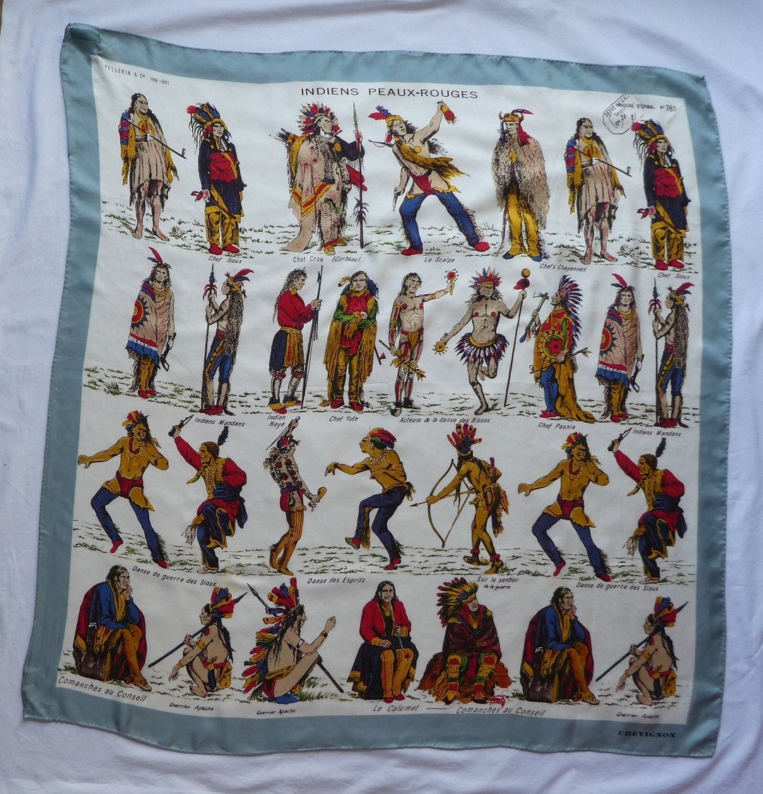 Peaux Rouges Indiens French Silk Scarf - Native American Indians – Traditional Costumes ...