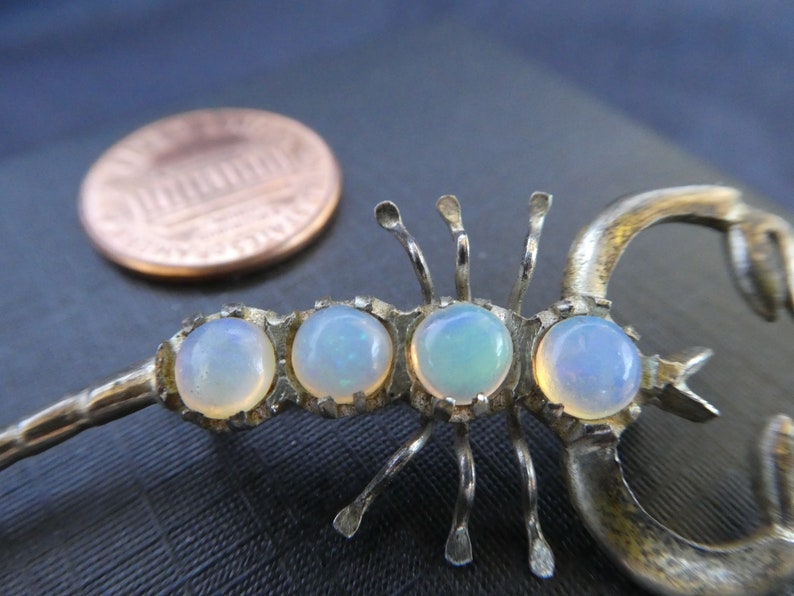 Silver Jewelry Circa Edwardian Victorian Insect Moonstone Pin Zodiac Sign Astrology Scorpio Antique MOONSTONE Scorpion Silver BROOCH