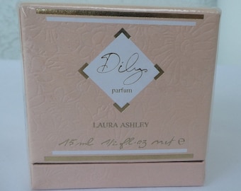 DILYS, Laura Ashley. 15 ml Parfum, Flakon Splash, Oryginalne opakowanie, Zapieczętowane. Trudno znaleźć, Perfumy Vintage.