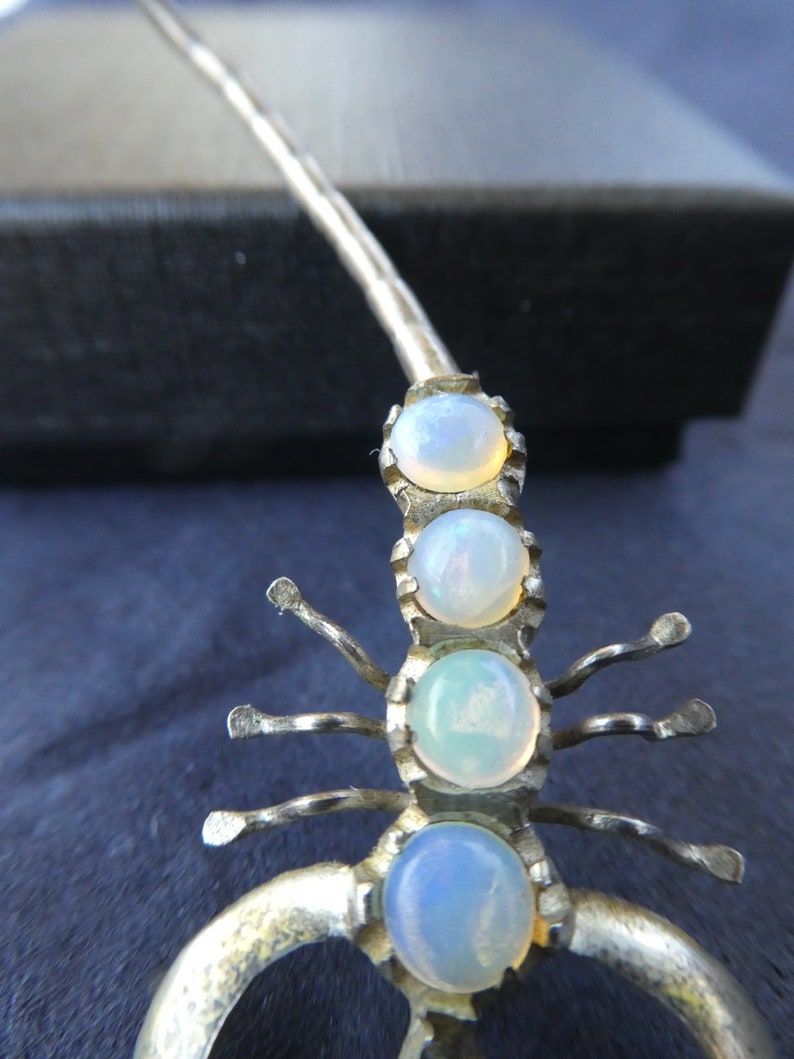 Silver Jewelry Circa Edwardian Victorian Insect Moonstone Pin Zodiac Sign Astrology Scorpio Antique MOONSTONE Scorpion Silver BROOCH