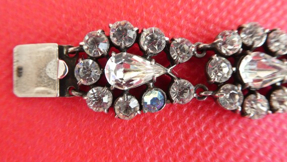 FRENCH Art Deco Silver Diamante Bracelet - Large … - image 10