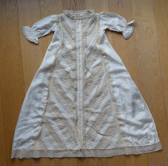 Antique CHRISTENING GOWN in Cream Silk with Lace … - image 3