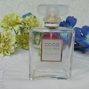 COCO CHANEL Large Empty Perfume Flacon. French Fragrance Glass Bottle, Frosted Glass Stopper. Glass Collection, Coco Mademoiselle, Paris.