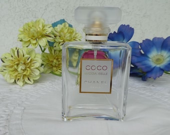 COCO CHANEL Large Empty Perfume Flacon. French Fragrance Glass Bottle, Frosted Glass Stopper. Glass Collection, Coco Mademoiselle, Paris.