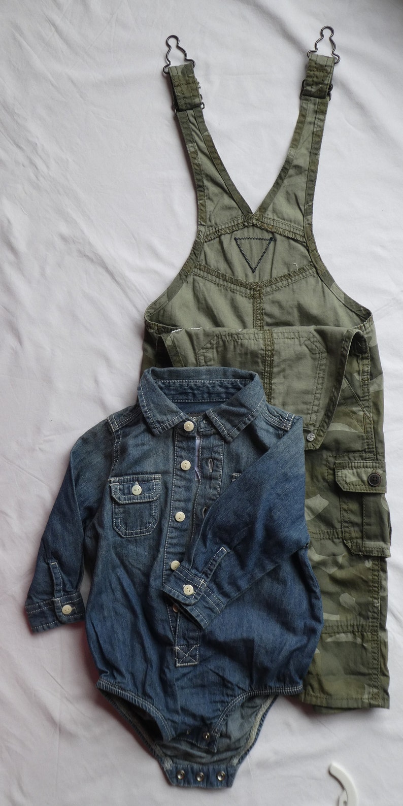 OSH KOSH USA Khaki Green Overalls / Blue Denim Shirt Age 18 Etsy