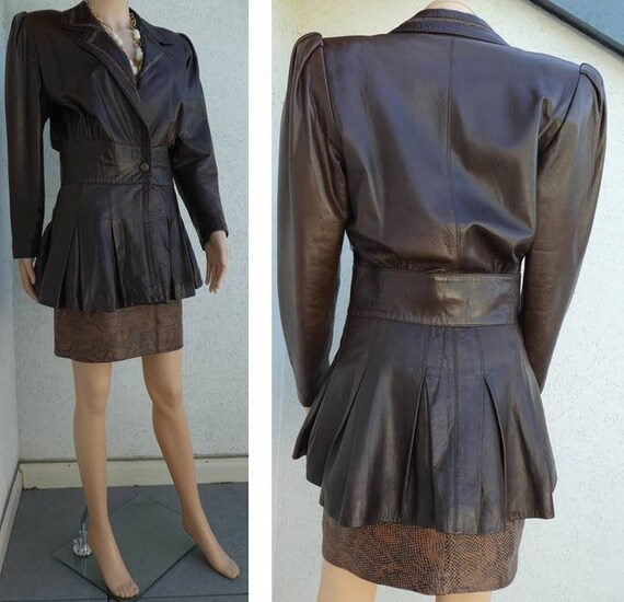 Fantastic 1980s Brown LEATHER SKIRT SUIT- Lined Ja