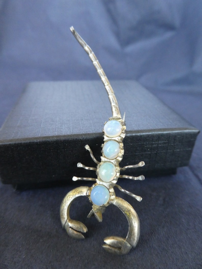 Silver Jewelry Circa Edwardian Victorian Insect Moonstone Pin Zodiac Sign Astrology Scorpio Antique MOONSTONE Scorpion Silver BROOCH