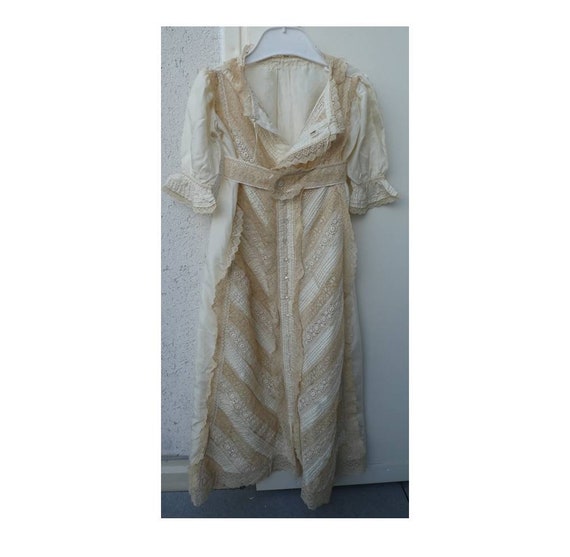 Antique CHRISTENING GOWN in Cream Silk with Lace … - image 1