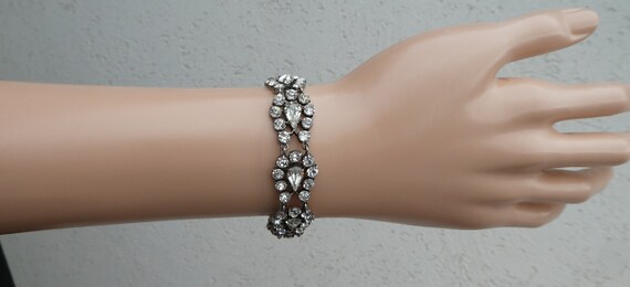 FRENCH Art Deco Silver Diamante Bracelet - Large … - image 3