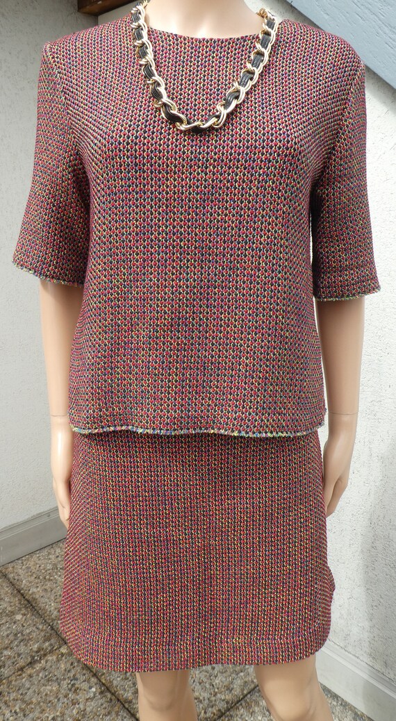 SANDRO PARIS, Boucle Tweed Skirt Suit, Leather Tr… - image 6