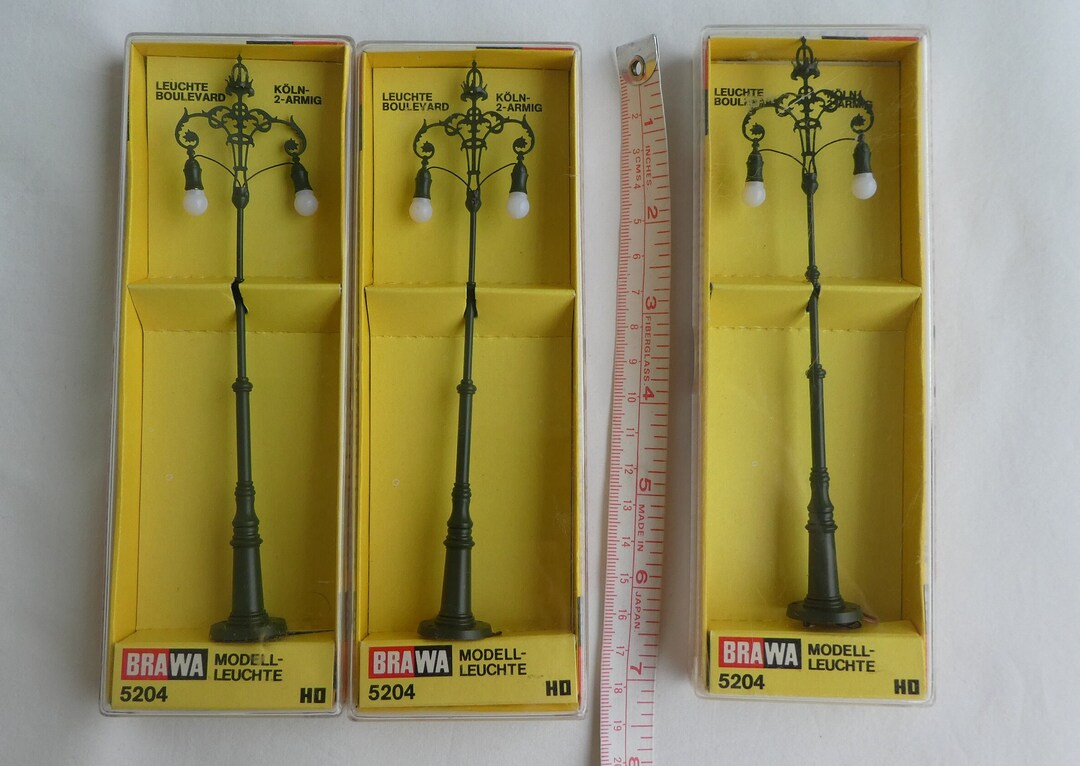 Set of 3 HO Boulevard Street Light 2way Miniature Lamps. BRAWA 5204. Decoration for Miniature