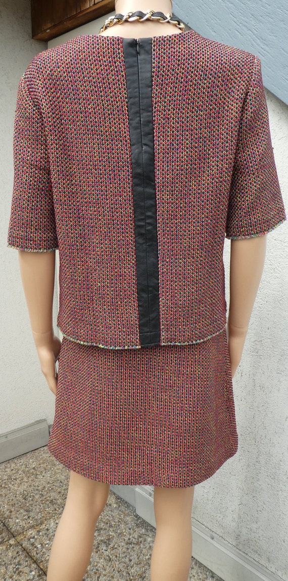 SANDRO PARIS, Boucle Tweed Skirt Suit, Leather Tr… - image 5