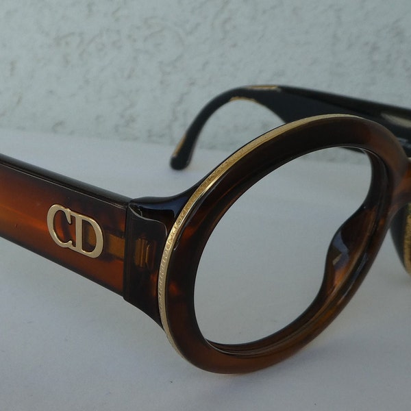 CHRISTIAN DIOR, Rondior, Montures de lunettes de soleil marron ambre et or, Optyl Made in Austria, Lunettes de vue Dior, Ovale, Retro 90's.