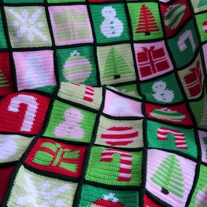 Haakpatroon kerstpatchworkdeken – Engelse voorwaarden – gehaakt tapijtkleed – pdf vakantie Afghan