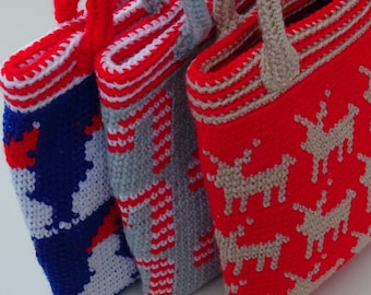 Mini Christmas Tote Bags with Matching Pouch - UK Crochet Pattern
