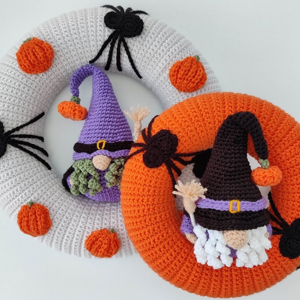 Halloween Witch Gonk Wreath UK Crochet Pattern