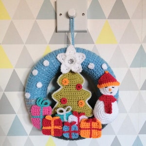 Christmas Tree Wreath Crochet Pattern UK Terms. Festive Wreath, Snowman Wreath, Christmas Presents. image 4