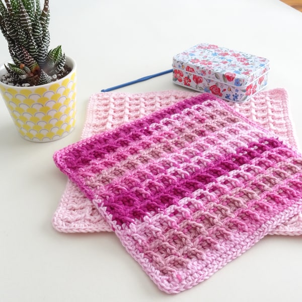 Cotton Crochet Waffle Dishcloth Washcloth Facecloth Reusable Flannel Medium & Large UK PATTERN