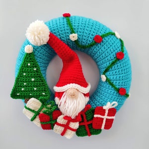 Crochet Pattern for a Christmas Santa Gonk Wreath - UK Crochet Pattern