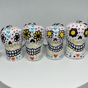 Sugar Skull Cork Ornament, Sugar Skull Ornament, Skull Car Mirror Hanger, Day Of The Dead Ornament, Day Of The Dead Gift, Sugar Skull Gift