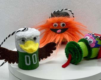 Handmade Philly Mascots Ornament Set: Swoop, Phanatic, Gritty
