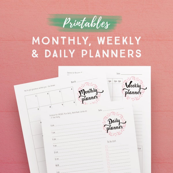 Planificador mensual, Planificador semanal, Planificador diario