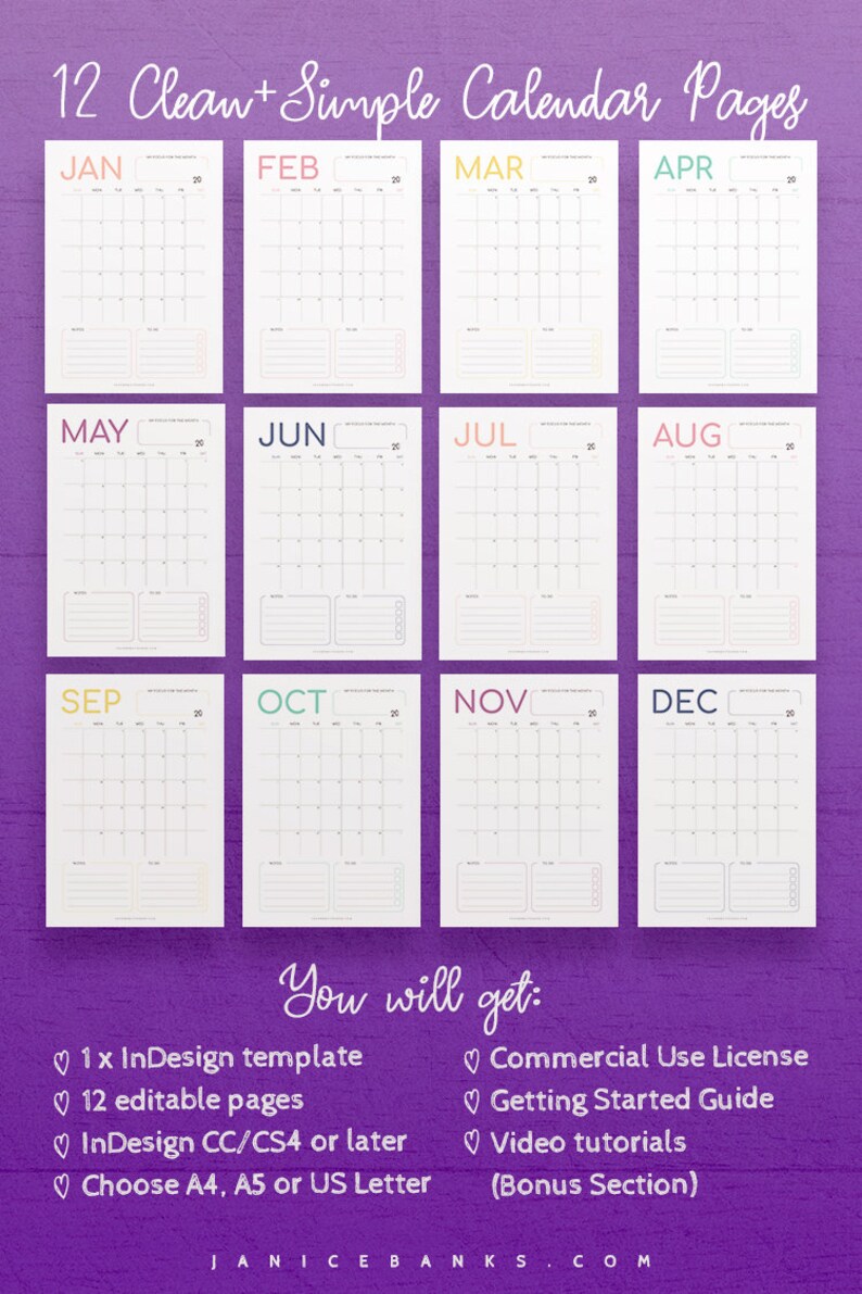 Free Indesign Calendar Template 2023 20212023 Calendar InDesign Template for Commercial Use Etsy
