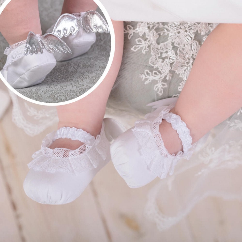 Angel Newborn Booties with wings Baby Girl Christening Baptism Lace Booties Lace Crib Shoes Girl Baptism Gift Girl Baby Girl Shower Gift