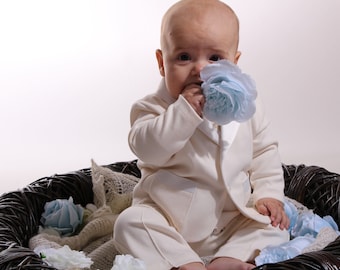 Luxury Pure Cotton Baby Boy Christening Outfit - White or Ivory