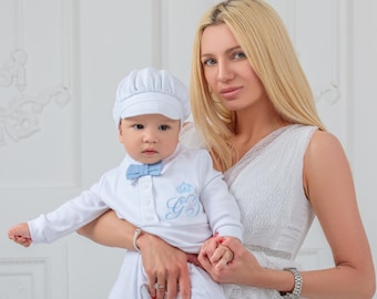 Baby Junge Taufe Outfit, Taufanzug Weiße Baumwolle, personalisierte Blessing Outfit, Neugeborenen Widmung Set