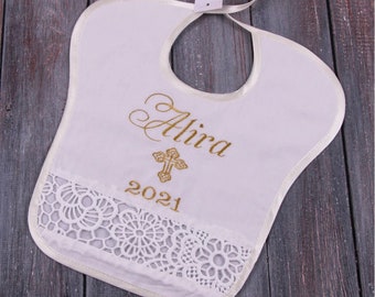 Baby Girl Unique Baptism Bib Personalized with Name and Date, Newborn Baby Girl Unique Baptism Gift, Lace Baby Bib