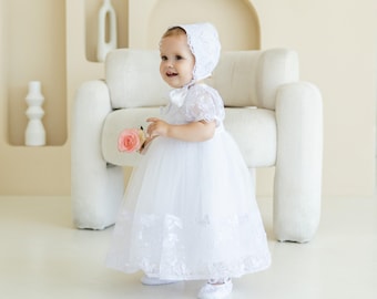 Elegant Baby Girl Christening Gown: Long Baptism Dress