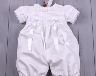 Ivory Lace Baby Romper: Christening Baptism Outfit