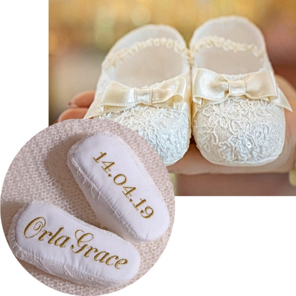 Chaussons de baptême pour bébé fille, filles cadeaux de baptême| Chaussures et bottes bébé fille | Chaussures de bébé personnalisées, cadeau unique de baptême fille