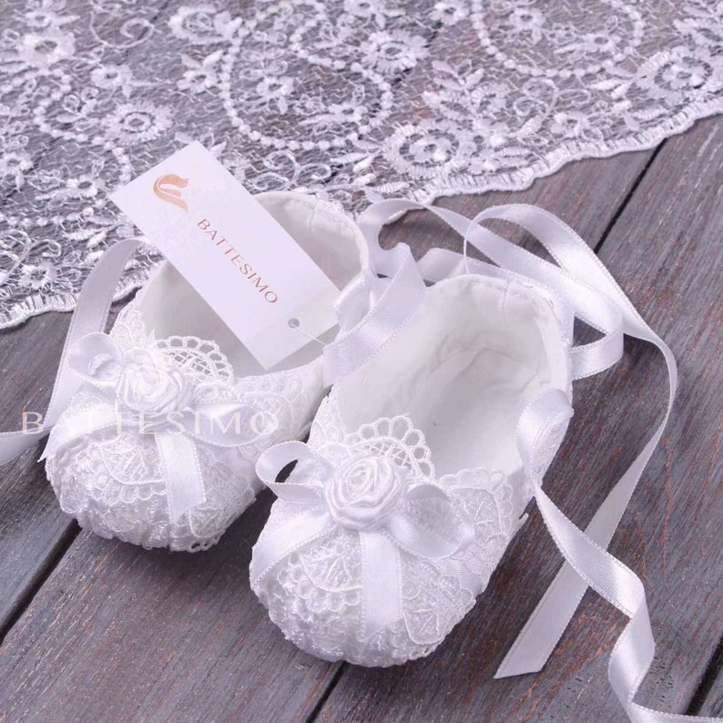 Baptism Shoes Girl Personalized Baptism Gift Baptism Gift Girl Catholic Lace Baby Shoes Baby Shower Gift Newborn Baby Shoes image 5