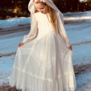 First Communion Dress long Sleeve, 1st Communion Dress, First Holy Communion Dress, Lace Flower Girl Dress